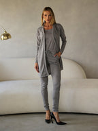 Conjunto 3 Peças Lanzinha Calça Slim e Kimono Alongado e Regata Básica Confortável Giselle