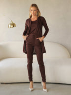 Conjunto 3 Peças Lanzinha Calça Slim e Kimono Alongado e Regata Básica Confortável Giselle