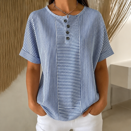 (Compre 1 Leve 2) Blusa Euddora™ Com Listras Delicadas e Botões Frontais