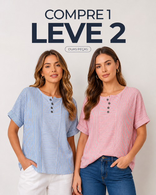 (Compre 1 Leve 2) Blusa Euddora™ Com Listras Delicadas e Botões Frontais
