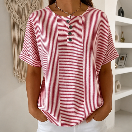 (Compre 1 Leve 2) Blusa Euddora™ Com Listras Delicadas e Botões Frontais