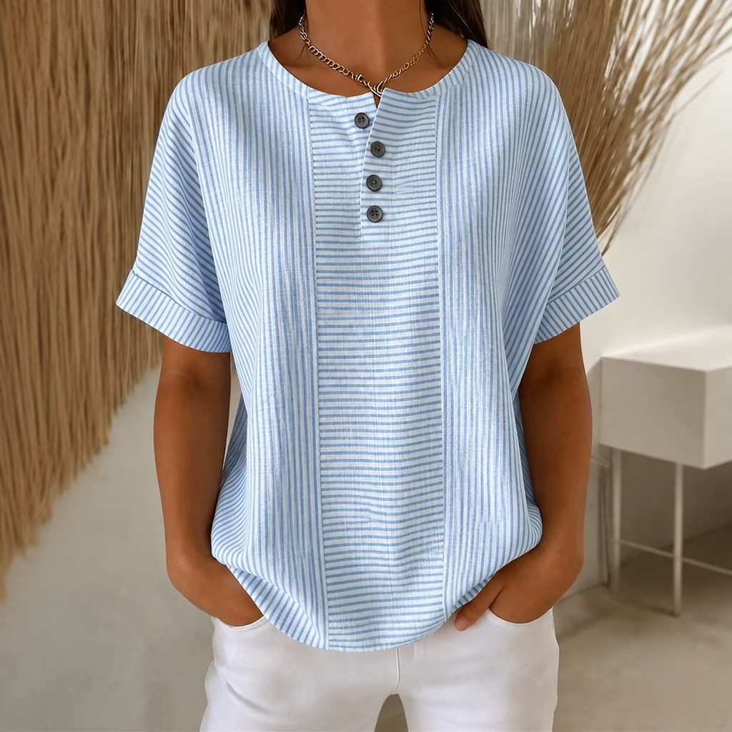 (Compre 1 Leve 2) Blusa Euddora™ Com Listras Delicadas e Botões Frontais