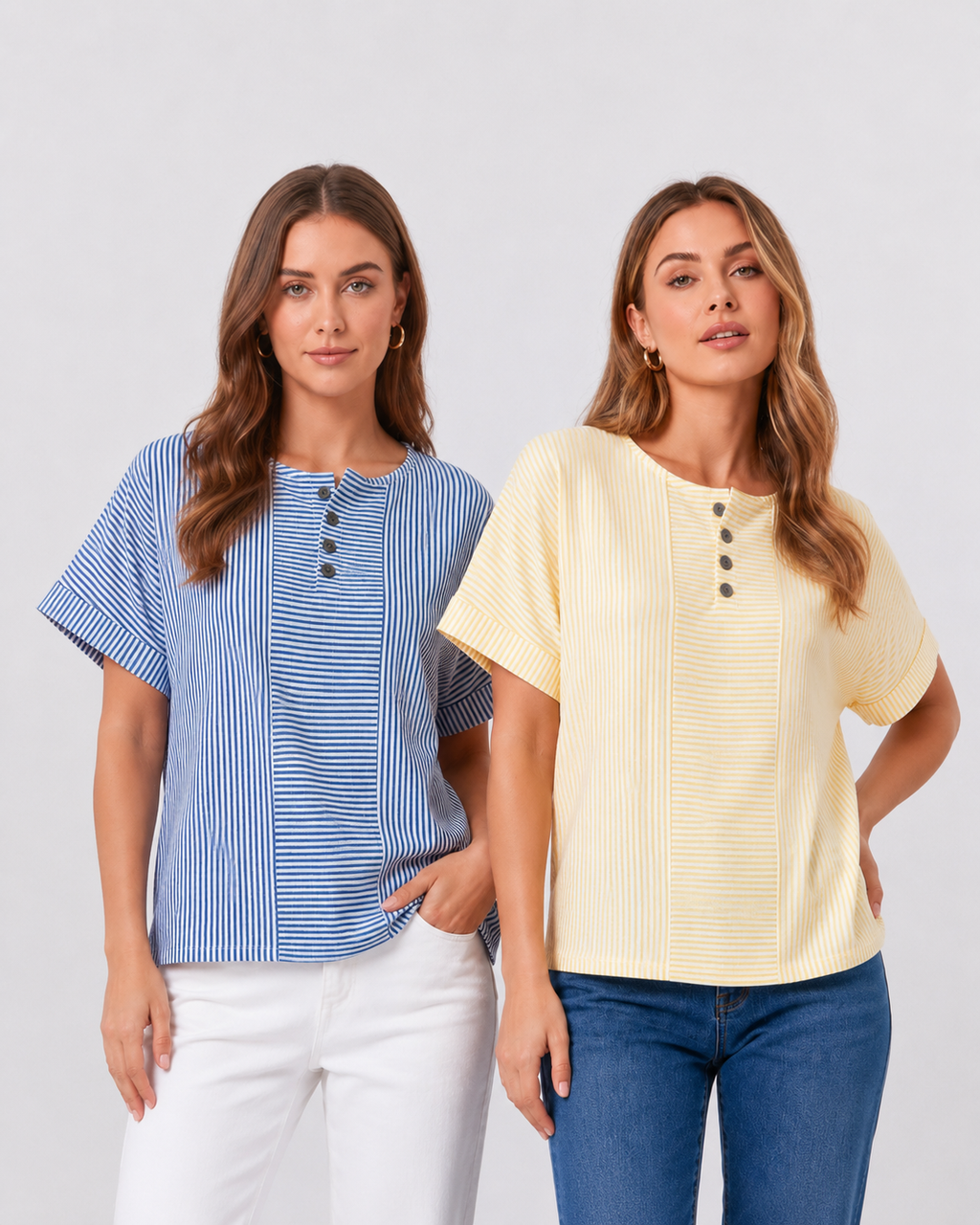 (Compre 1 Leve 2) Blusa Euddora™ Com Listras Delicadas e Botões Frontais