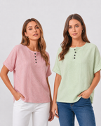 (Compre 1 Leve 2) Blusa Euddora™ Com Listras Delicadas e Botões Frontais