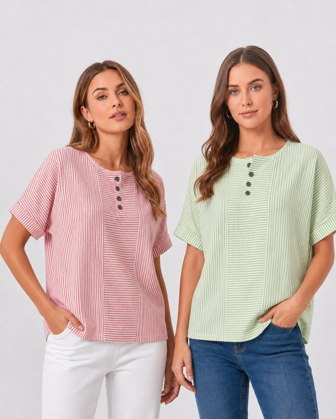 (Compre 1 Leve 2) Blusa Euddora™ Com Listras Delicadas e Botões Frontais