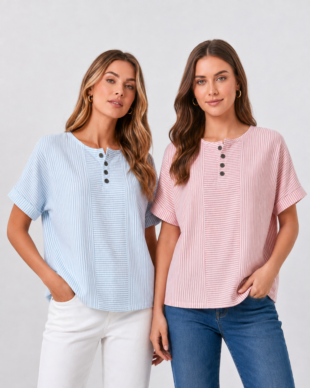 (Compre 1 Leve 2) Blusa Euddora™ Com Listras Delicadas e Botões Frontais