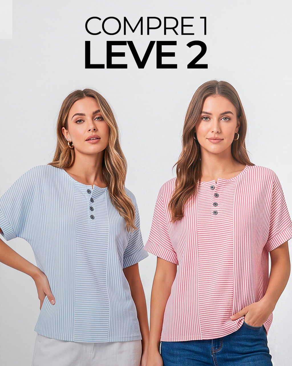 (Compre 1 Leve 2) Blusa Euddora™ Com Listras Delicadas e Botões Frontais