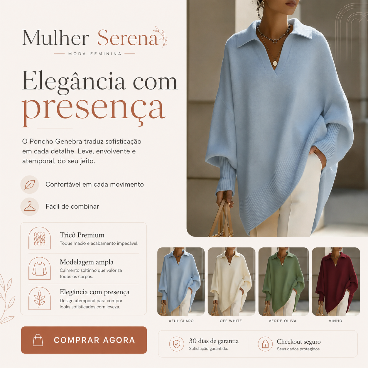 Poncho Genebra™ em Tricô Premium