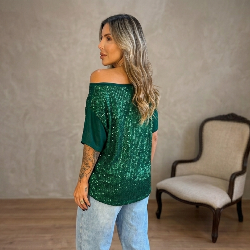 Blusa Brasil Gola V com Pedraria