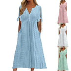 Vestido de Renda Jana - Gola em V de Manga Curta
