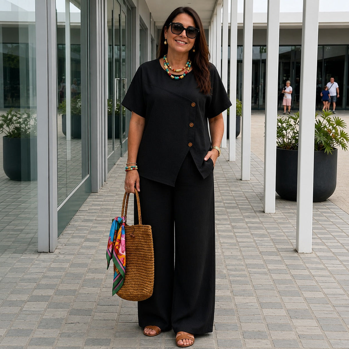 Conjunto Savena em Linho de Algodão com Blusa Assimétrica e Pantalona Fluida
Conjunto Savena com Blusa Assimétrica e Pantalona Fluida
Conjunto Savena com Blusa Assimétrica
Conjunto Savena em Linho de Algodão
Conjunto Savena